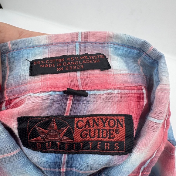 Canyon Guide Shirt Men Large Red Blue Plaid Snap Button Up Short Sleeves Western - Picture 6 of 11